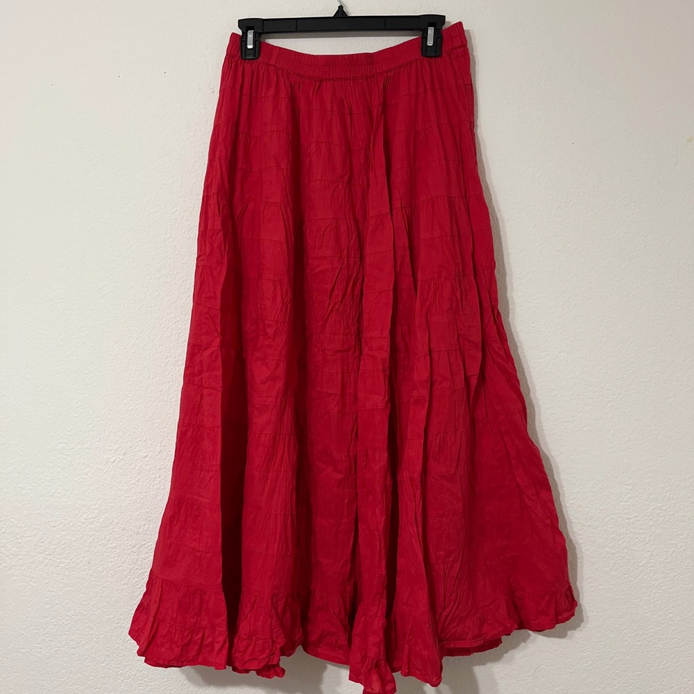 Travel Smith Red Cotton Tiered Boho Maxi Skirt Womens Size M Flowy - Picture 3 of 7